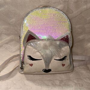 OMG White Rainbow Sequined Faux Leather Kitty Mini Backpack